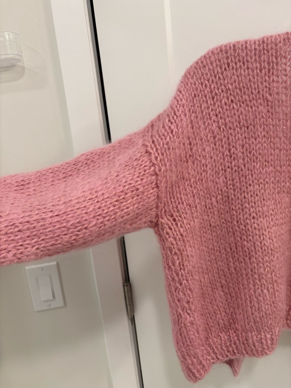 Pink Wool Hand Knit Oversized Balloon Sleeve Cardigan Sweater - Picture 11 of 12